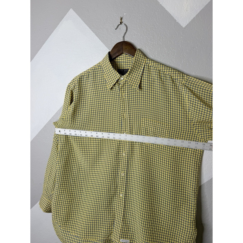Vintage Ted Baker Shirt Specialist London Mens 4 Yellow Blue Check Button Up XL - Picture 15 of 16